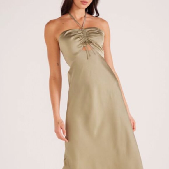 NWT Minkpink Satin open-back halter midi gown XXLARGE - Picture 7 of 8